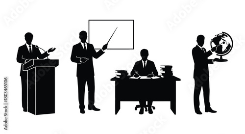 Set of teacher silhouette in different poses