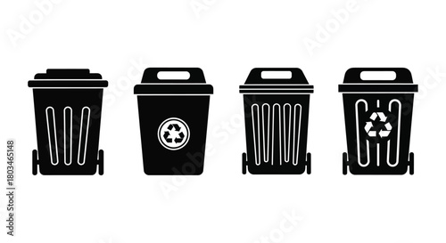 Collection of four recycle bin in black color