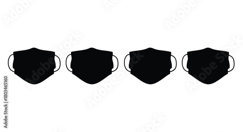 Four face masks in a row, virus protection concept