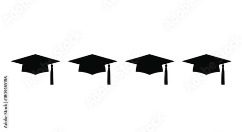 Four graduation caps, symbolizing academic achievement