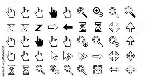 Vector cursor set collection pointer hand arrow zoom hourglass icons
