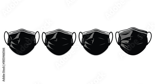 Four black medical face masks for protection