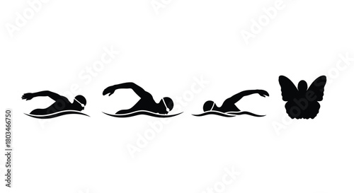 Swimmer silhouette and butterfly, sport concept