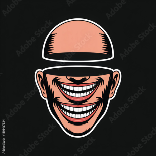 Head with multiple grinning mouths on black background
