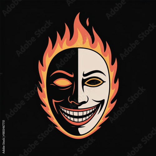 Mask With Flames And Orange Eyes face split