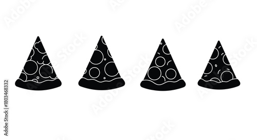 Four pizza slices in black and white style