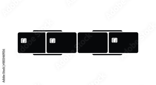 Four black credit cards represent financial transactions