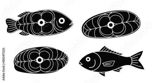 Four black fish silhouettes in a row