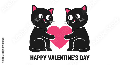 Valentine cats love heart happy valentines day cute black cats art