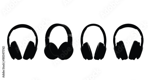 Four headphone silhouettes in a row design