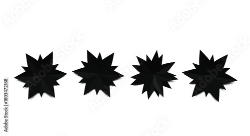 Four black spiky star shapes, simple and modern
