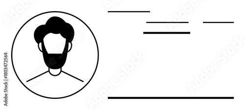 Circular avatar with abstract male face and beard next to minimalist horizontal lines. Ideal for personal profile, identification, business card, team introduction, branding, communication, simple