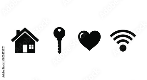 House, key, heart, and wifi icons