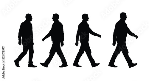 Silhouette of a man walking in four different poses