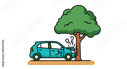 Car accident with tree illustration damage insurance vector art