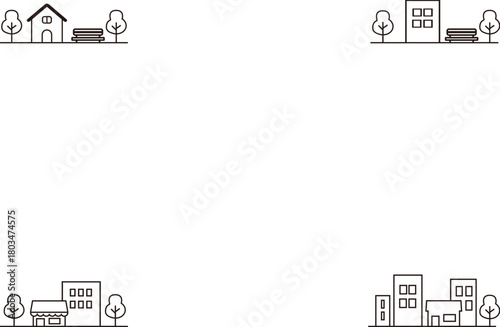 街並みと暮らしのフレーム素材（モノクロ）