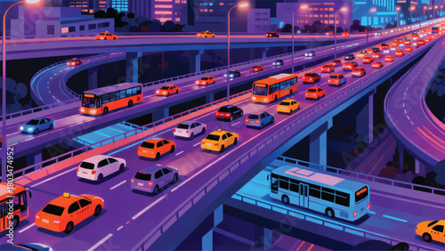 Nighttime Car Density Illustrator Artwork Banner Background Design Template 