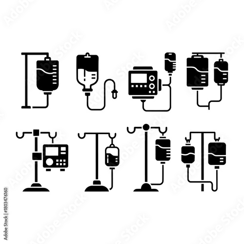 Medical IV Drip Icon Set – Healthcare and Hospital Equipment Symbols