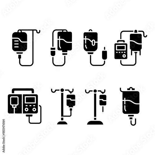 Medical IV Drip Icon Set – Healthcare and Hospital Equipment Symbols