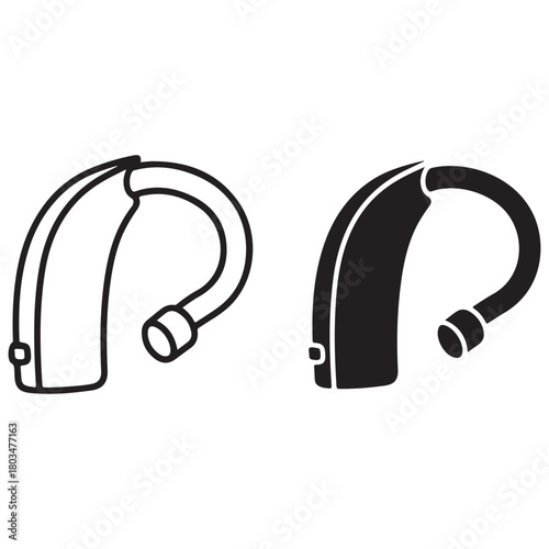 Hearing Aid Device Outline and Glyph Icons
