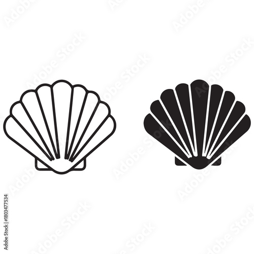 Simple Scallop Shell Icons, Outline and Silhouette Design