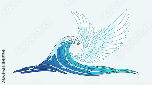 Winged wave with blue and white tones