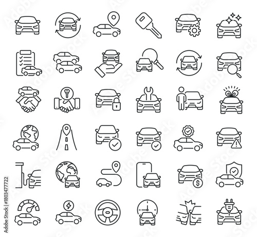 Set of collection line icons related Automobile. Editable stroke. Perfect pixel on transparent background