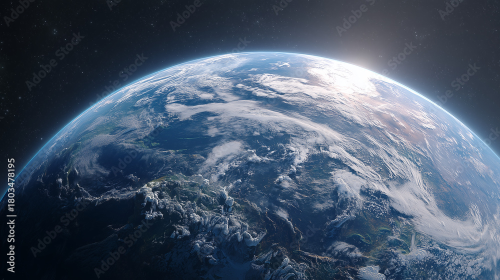 Obraz premium Earth from Space Overhead – Realistic Planet and Stars Background