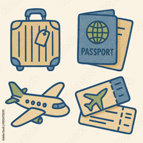 Travel and Vacation Doodle Icons Vector Set