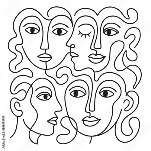 Abstract Artistic Faces Seamless Pattern Vector