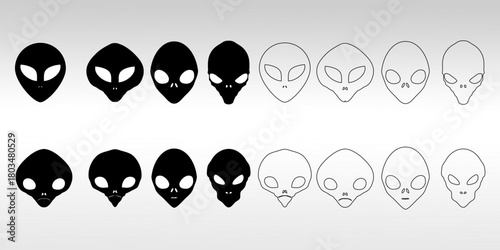 Alien head icon. Or an unknown creature. Black alien, a symbol of fantasy, UFO, or mysticism. Humanoid head, extraterrestrial civilization.