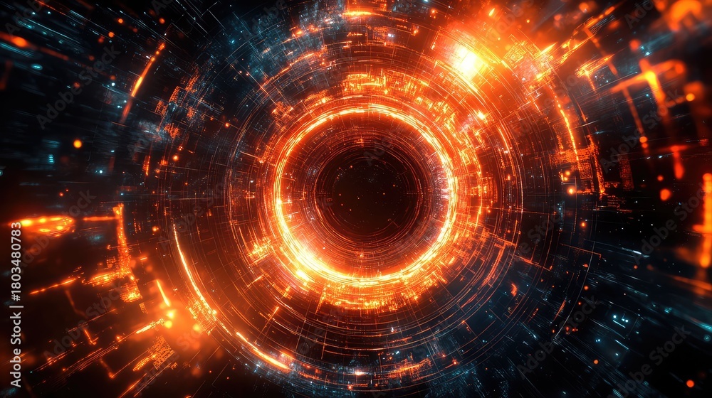 Fototapeta premium Abstract digital tunnel creating data flow and network concept