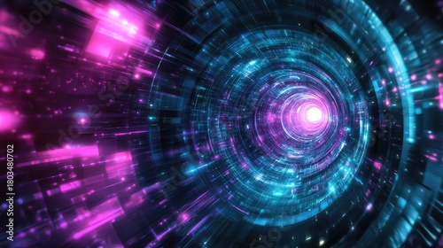 Fototapeta Naklejka Na Ścianę i Meble -  Digital data rushing through glowing neon tunnel