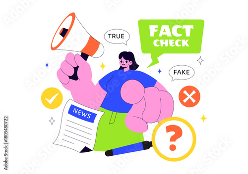Fact Check Vector Illustration Featuring Myths Vs Facts News For Thorough Evidence Comparison and Accurate Information Review In a Flat Background