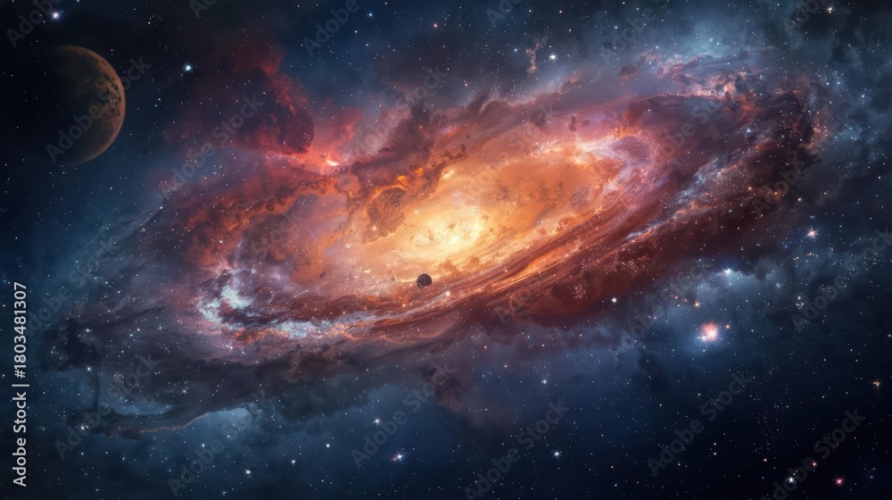 Fototapeta premium Stunning Spiral Galaxy in Deep Space with Bright Nebula