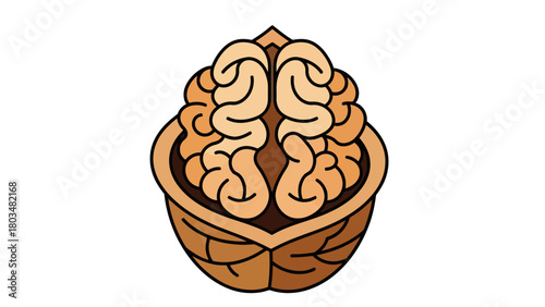 Stylized brain resembling a walnut split in half