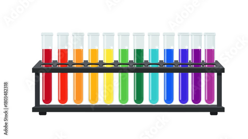 Test tubes filled with colored liquids in a rack