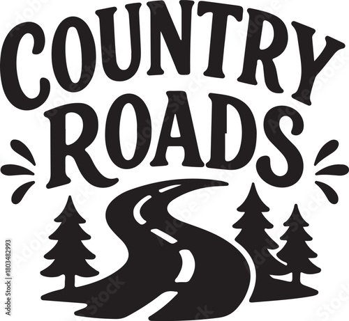 Print Country roads design with trees and road isolated on