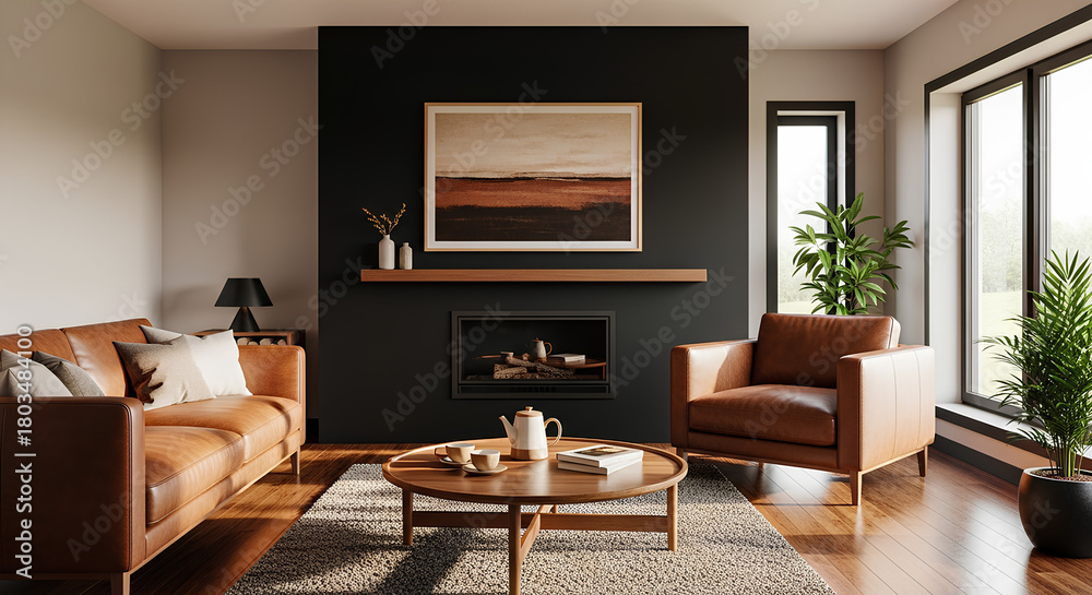 Fototapeta premium Mockup in modern living room, 3d render