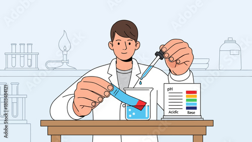 Scientist testing liquid with pH strip
