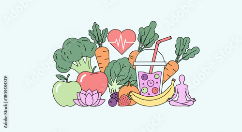Vibrant Assortment of Healthy Foods Fitness and Wellness Symbols