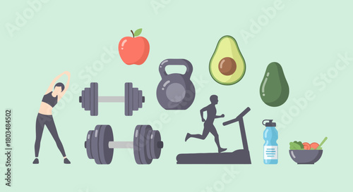 Healthy Lifestyle Icons Fitness Nutrition and Wellness Elements for a Vibrant Life