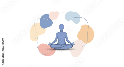Serene Silhouette Meditating Surrounded by Abstract Calming Shapes Symbolizing Harmony and Balance