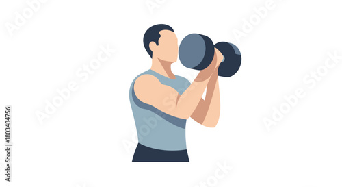 Man Performing Bicep Curls with Dumbbells for Arm Muscle Strength and Fitness