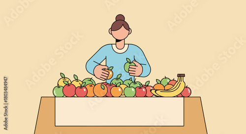 Woman Selling Fresh Fruits at Outdoor Market Stall