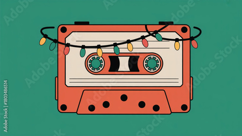 Vintage Cassette Tape with Christmas Lights audio tape