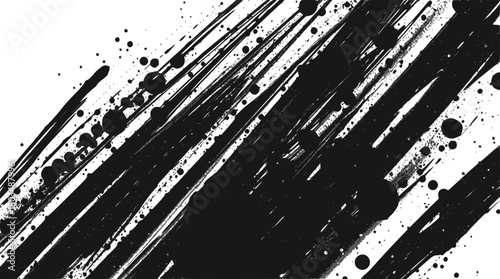 Abstract black ink brush strokes and splatters isolated on