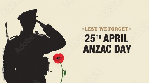 Soldier saluting with poppy for anzac day remembrance