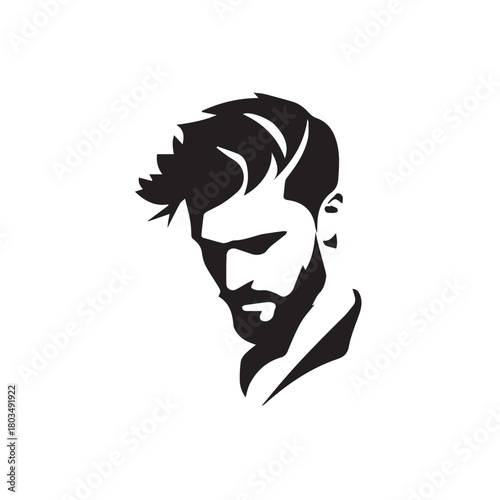Black and White Handsome Man Illustration in Clean Vector Line Art Style on Minimal Background