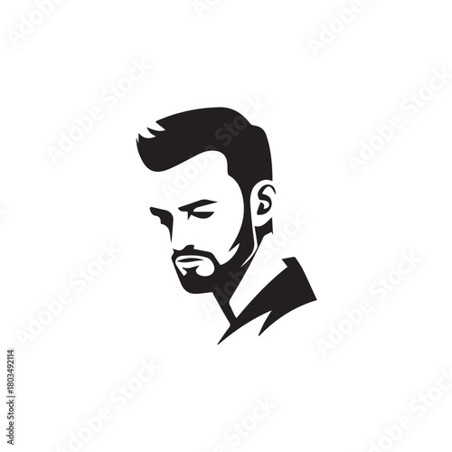 Black and White Handsome Man Illustration in Clean Vector Line Art Style on Minimal Background